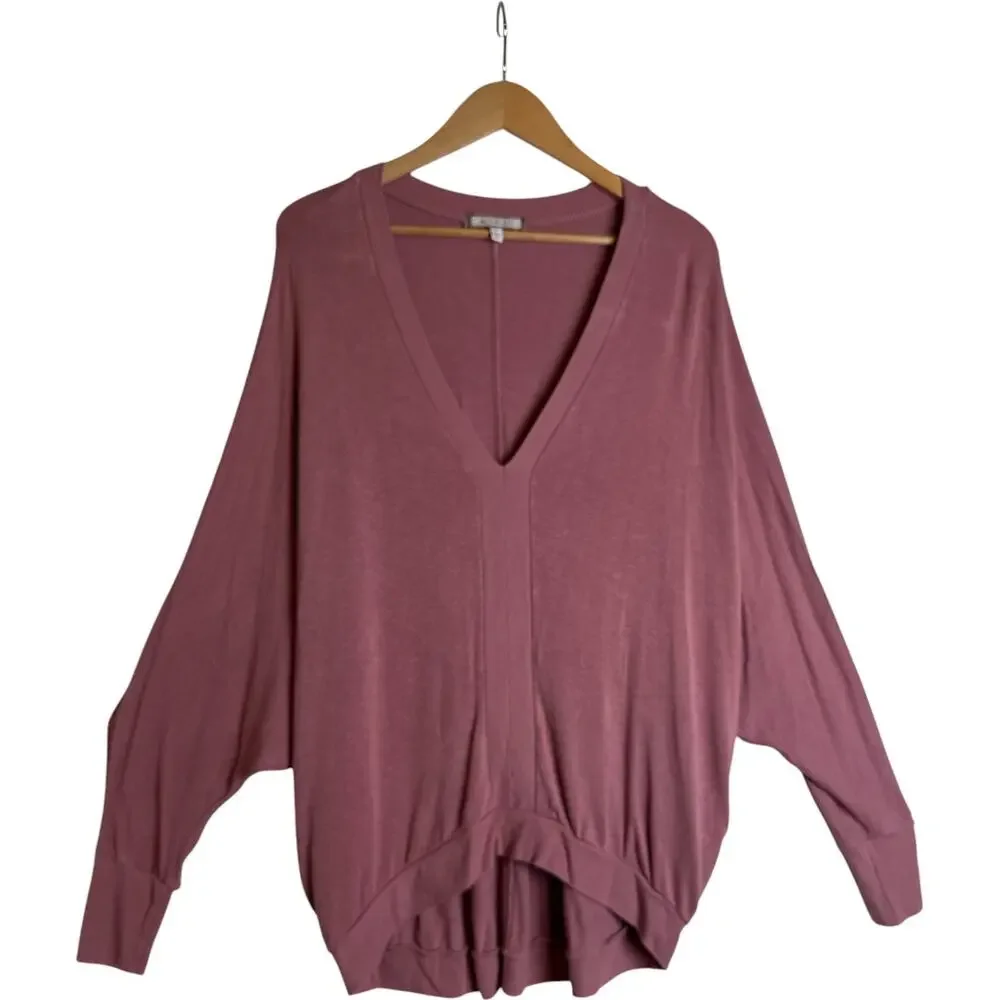 Eri + Ali Anthropologie Dolman V-Neck Tunic Sweater Top Pink L EUC